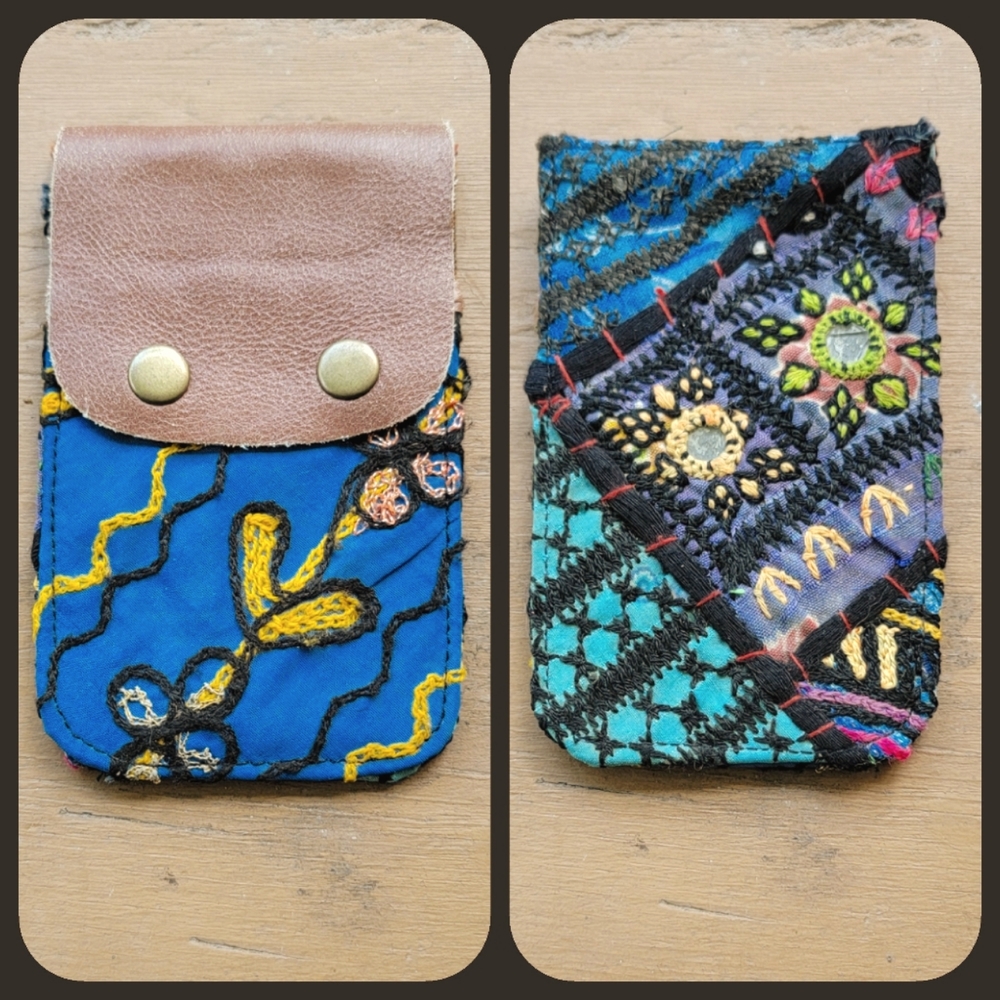 🫡🧀 Free People Boho Embroidered Repurposed vtg banjara hippie Wallet card case